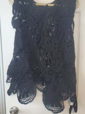Commense Black Crochet Knit Overlay Top